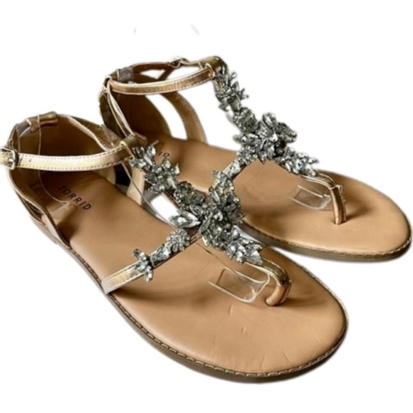 torrid Shoes - Torrid Vegan Gold/Nude Thong Sandals Embellished Rhinestones - 10 WIDE